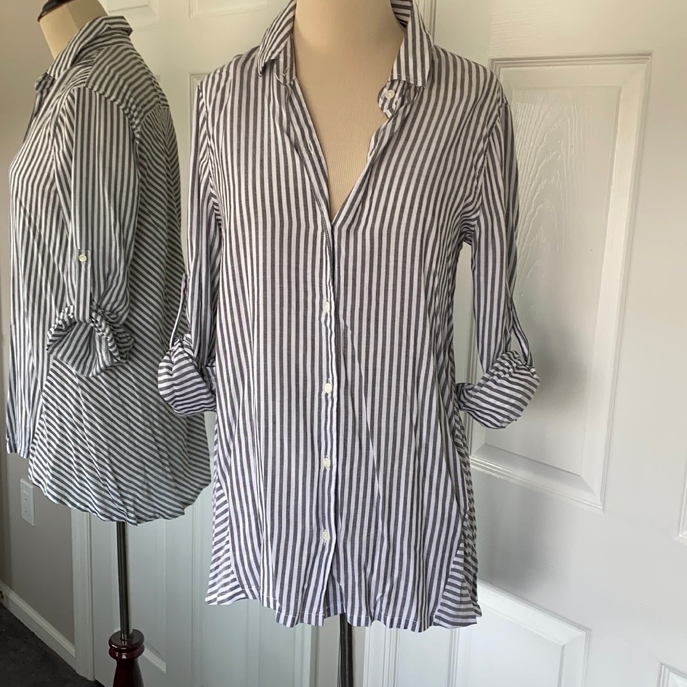 Max Studio Striped Izla Button Down Tunic Small NWT